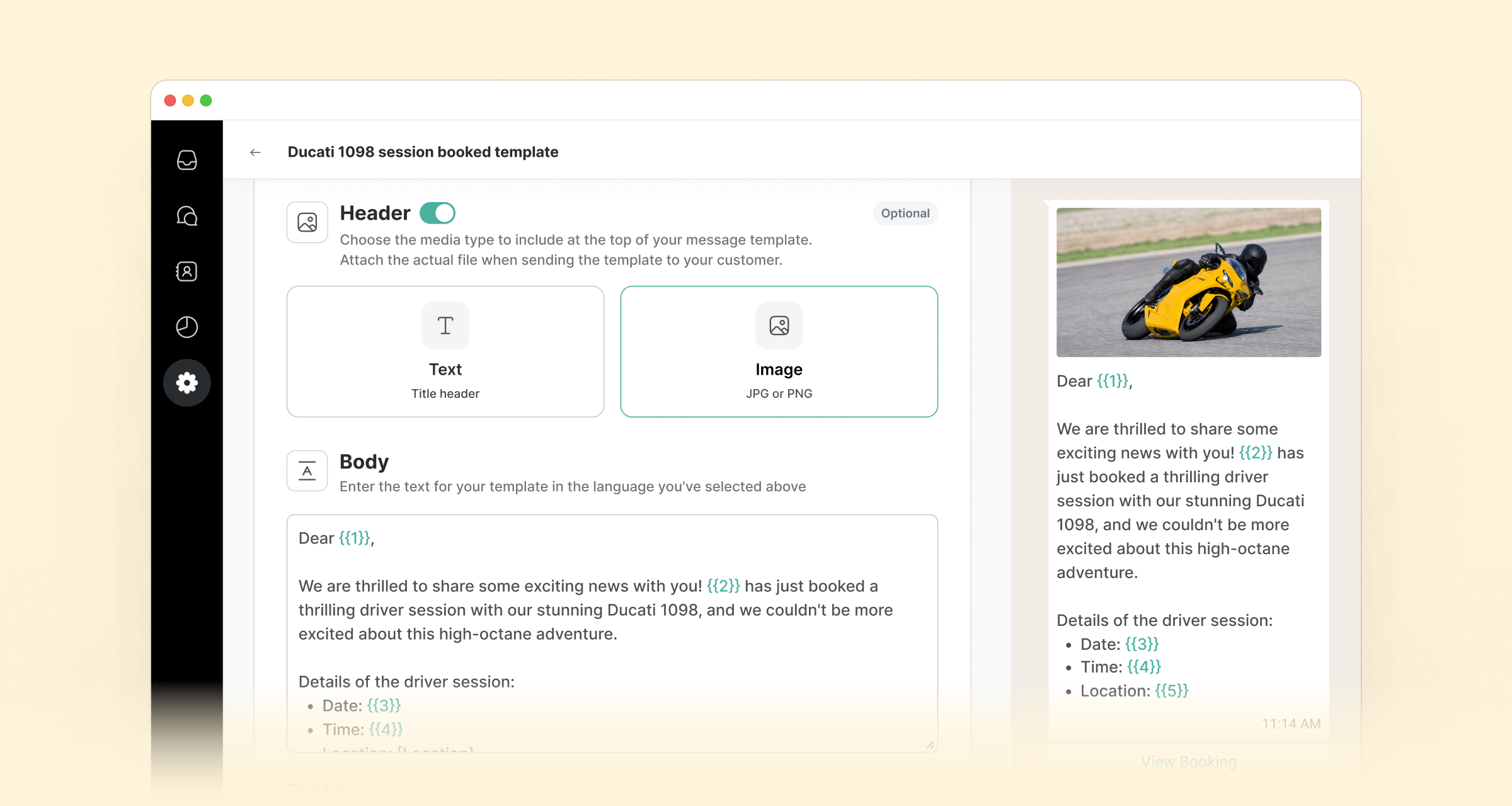 Redesigned WhatsApp template composer with live preview
